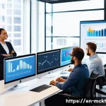 이메일 캠페인 자동화를 위한 기술적 고려사항 - A modern office scene showcasing a diverse marketing team collaborating on email automation strategy...