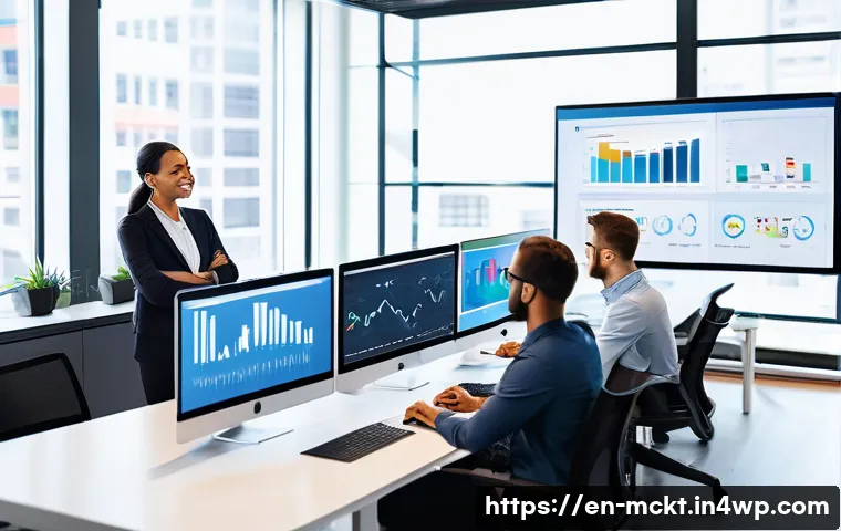 이메일 캠페인 자동화를 위한 기술적 고려사항 - A modern office scene showcasing a diverse marketing team collaborating on email automation strategy...