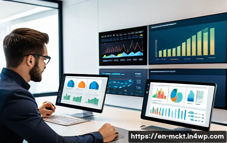 효율적인 세그먼트 기반 이메일 자동화 - A modern marketing office scene showing a diverse team of professionals analyzing customer data on m...