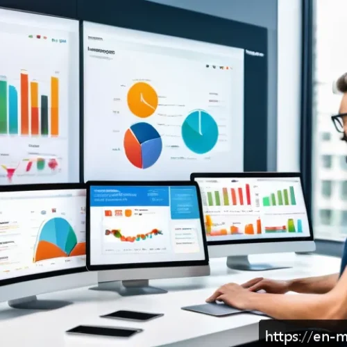 Home 30 이메일 마케팅 자동화 성과 분석 방법 - A modern digital marketing office environment showcasing a large transparent screen displaying color...