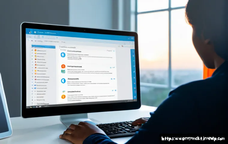 이메일 마케팅 자동화에서의 데이터 보호 - Photorealistic cybersecurity workspace for email marketing automation data protection, a professiona...